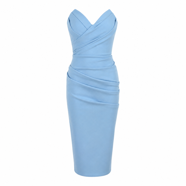 Genevieve Ruched Sweetheart Strapless Midi Dress