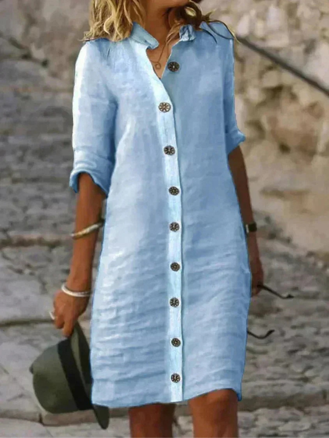 Vivienne Classic Shirt Dress for Weekends with Button Front