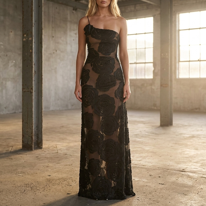 Arabella | Strapless Floral Print Evening Maxi Dress for Weddings and Events