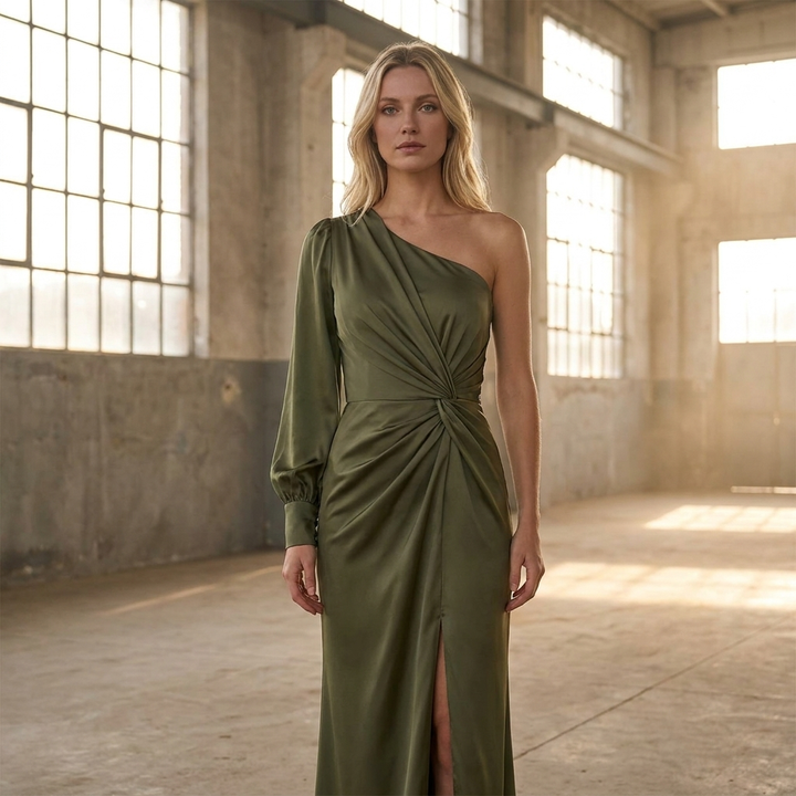 Isabella | One Shoulder Pleated Formal Maxi Dress for Special Occasions