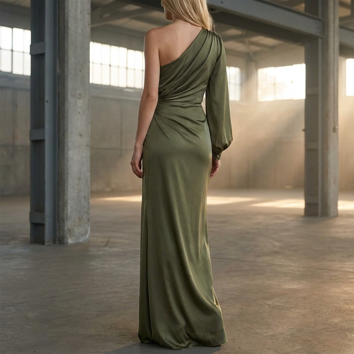 Isabella | One Shoulder Pleated Formal Maxi Dress for Special Occasions