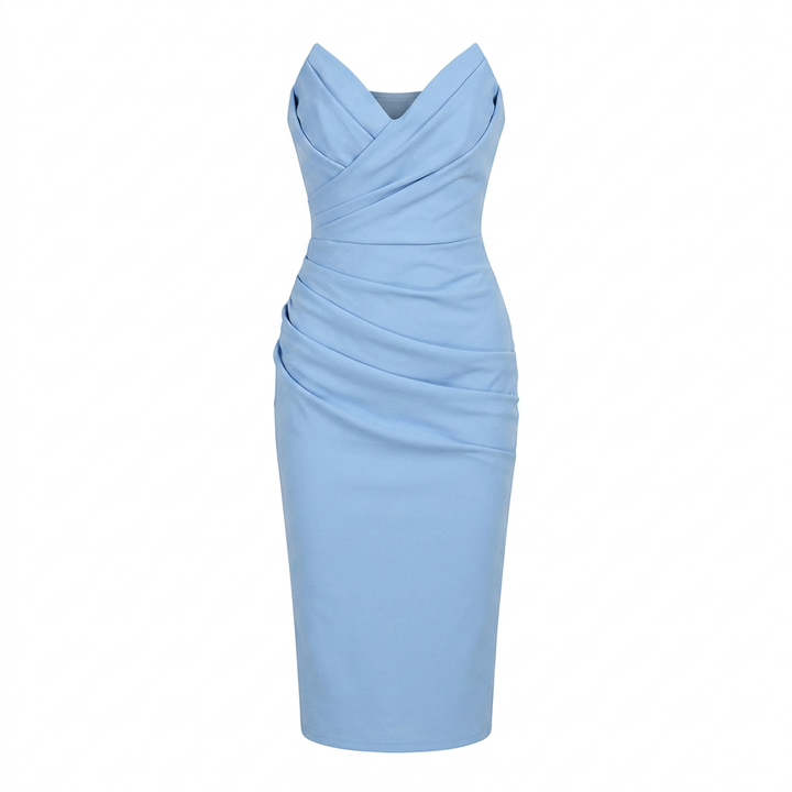 Antoinette | Strapless Sweetheart Wrap Midi Dress for Formal Occasions