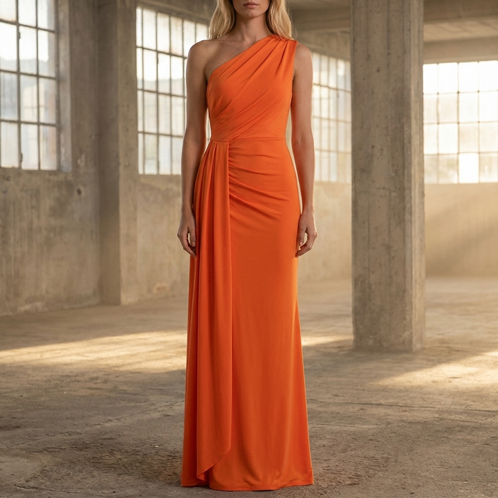 Morgance | One Shoulder Draped Evening Maxi Dress for Weddings and Galas