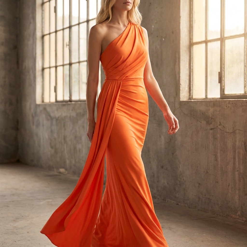 Morgance | One Shoulder Draped Evening Maxi Dress for Weddings and Galas