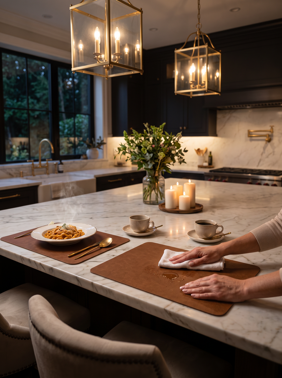DuoMat double sided placemats shown on a set dining table